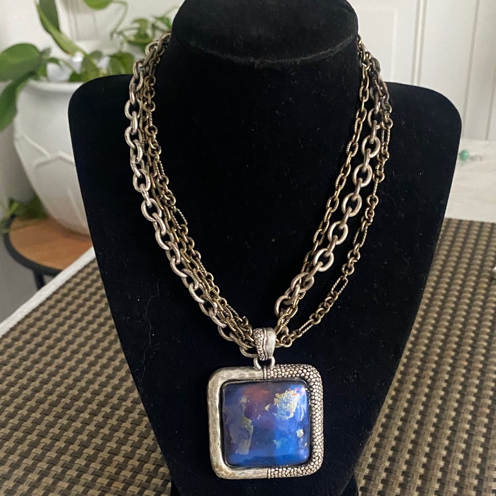 Chico's Multi-Tone Blue Statement Pendant Necklace